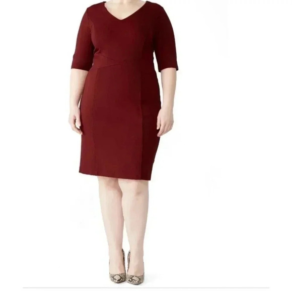 Eloquii 9 to 5 Stretch Minimalist Career Work Burgundy Red Knee Length Dress(20) - Picture 1 of 11